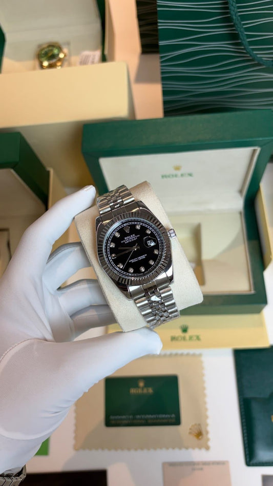 Black Silver Signature Date Just Premium Watch for Men