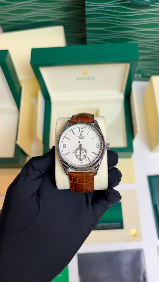 Rolex Oyster Perpetual 1908 Silver Leather Strap Automatic