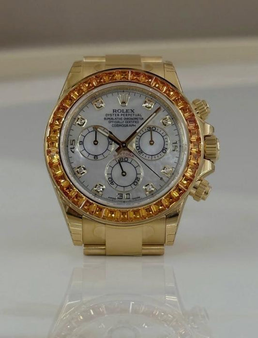 Rolex Oyster Perpetual Daytona Saco White Dial Gold Strap