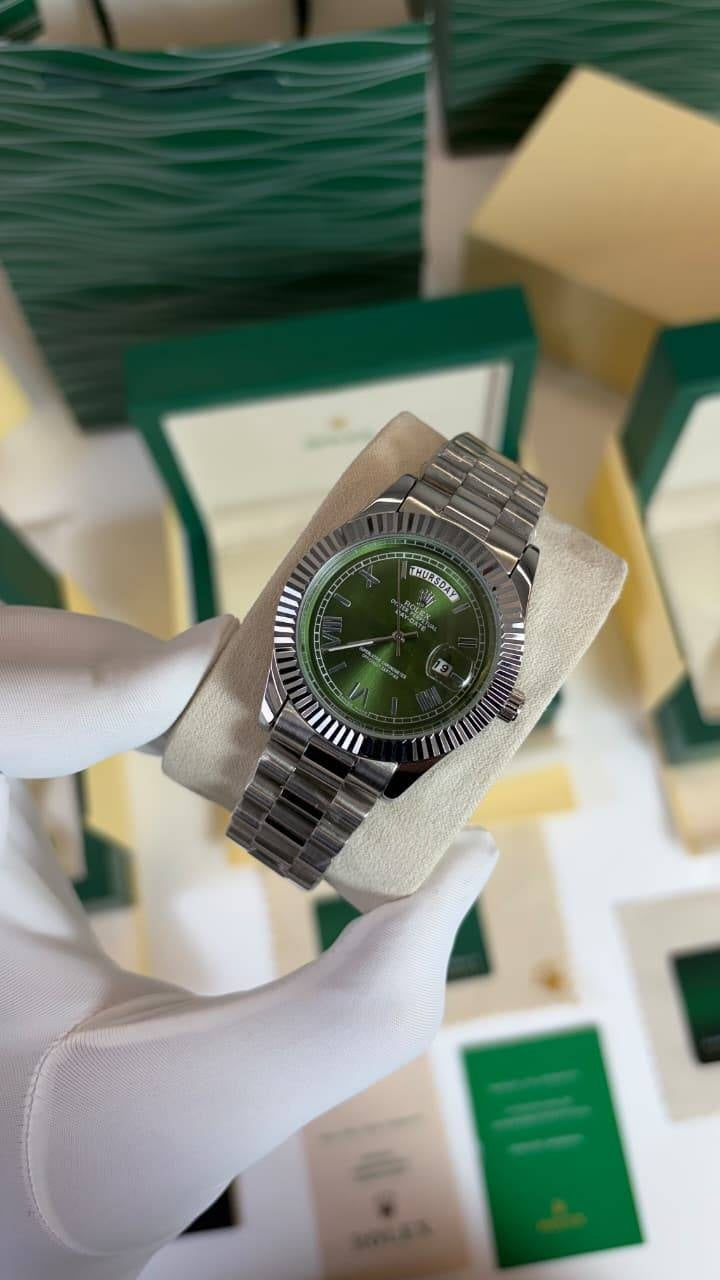Silver Green Exclusive Day Date Premium Watch for Men