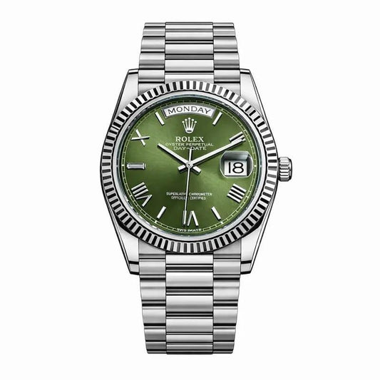 Silver Green Premium Day Date Watch for Men