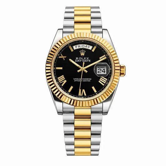 Black 2 Tone Prestige Day Date Premium Watch for Men