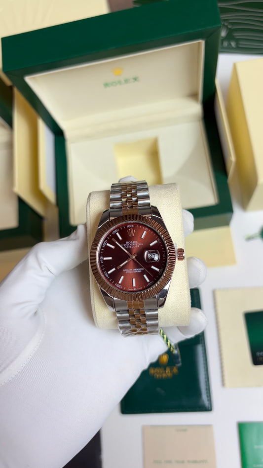 Rolex Oyster Perpetual Date Just Maroon 2 Tone Strap
