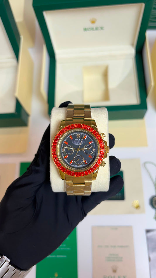 Rolex Oyster Perpetual Daytona Chronograph Full Gold Red Diamond