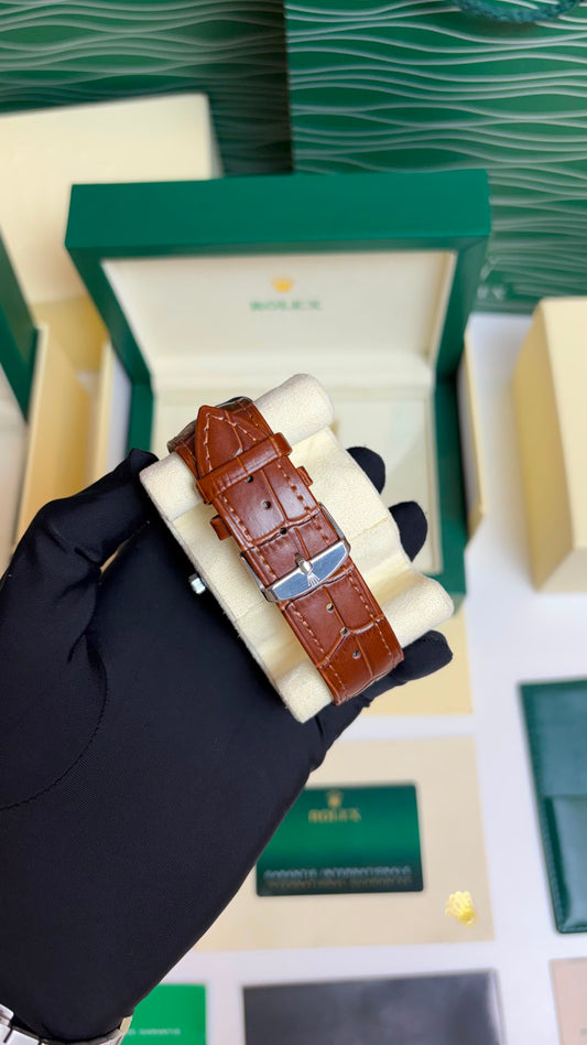 Rolex Oyster Perpetual 1908 Silver Leather Strap Automatic
