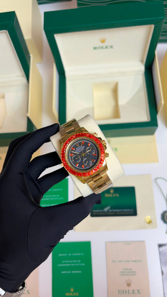 Rolex Oyster Perpetual Daytona Chronograph Full Gold Red Diamond