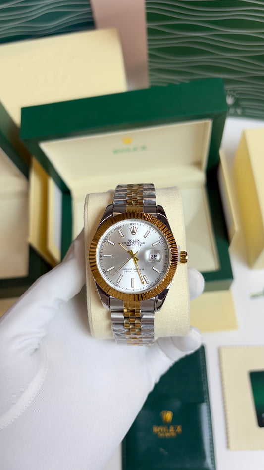 Rolex Oyster Perpetual Date Just White Dial 2 Tone Strap