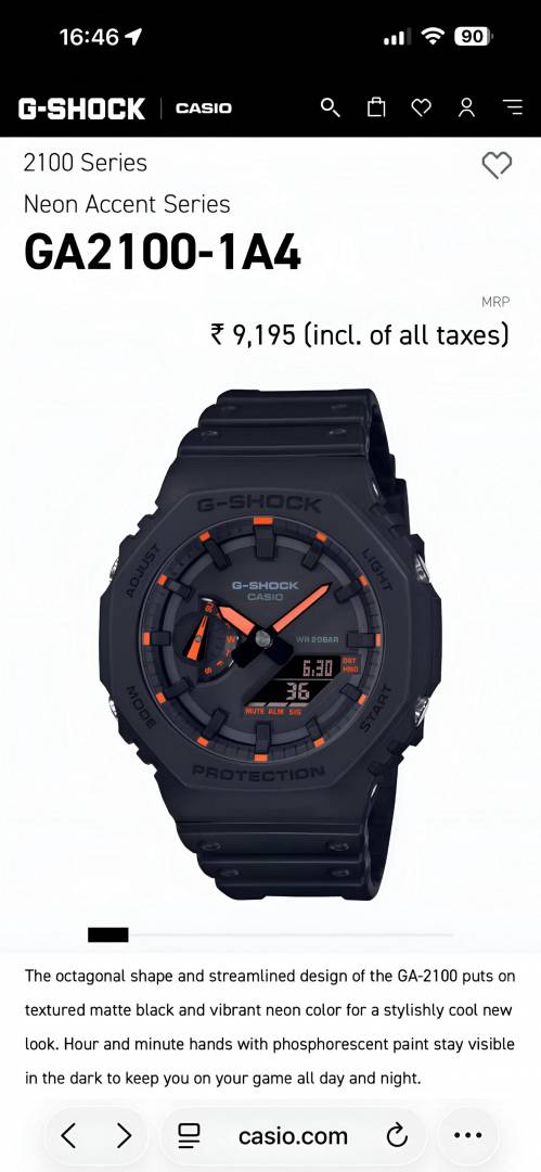 Casio g shock ga2100 black and orange